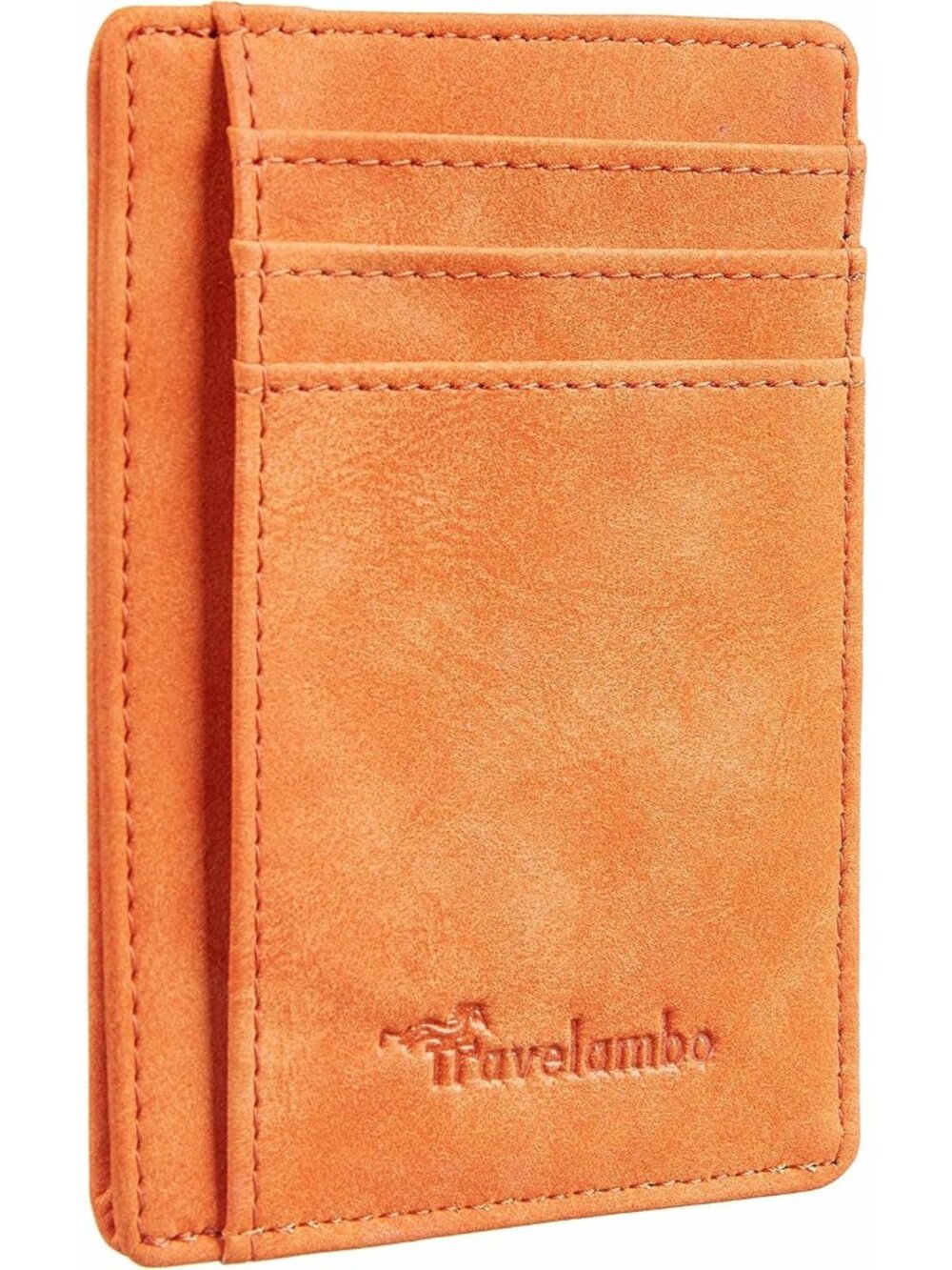 Men's Orange Minimalist Leather RFID Blocking Size Front Pocket Slim Wallet